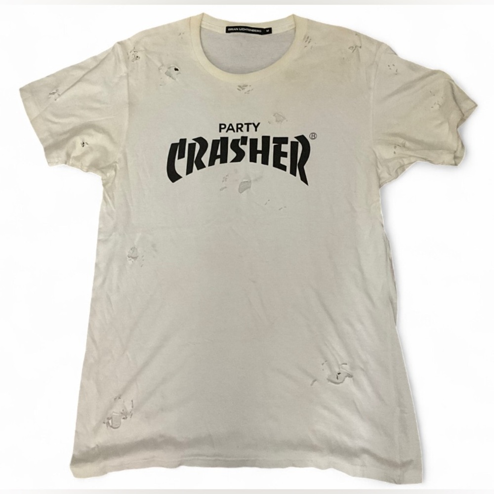 Brian Lichtenberg Party Crasher Tee Black White Distressed Short Sleeve M
